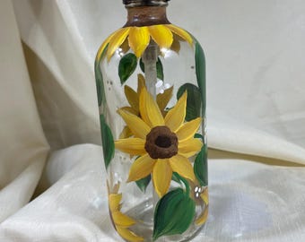 Hand Paint Sunflower Soap/ Lotion 16oz. Glass Dispenser