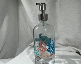 Sea Turtle and Shell Soap/ Lotion Dispenser Hand Painted