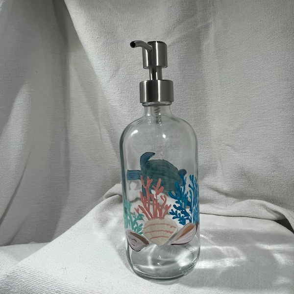 Sea Turtle and Shell Soap/ Lotion Dispenser Hand Painted