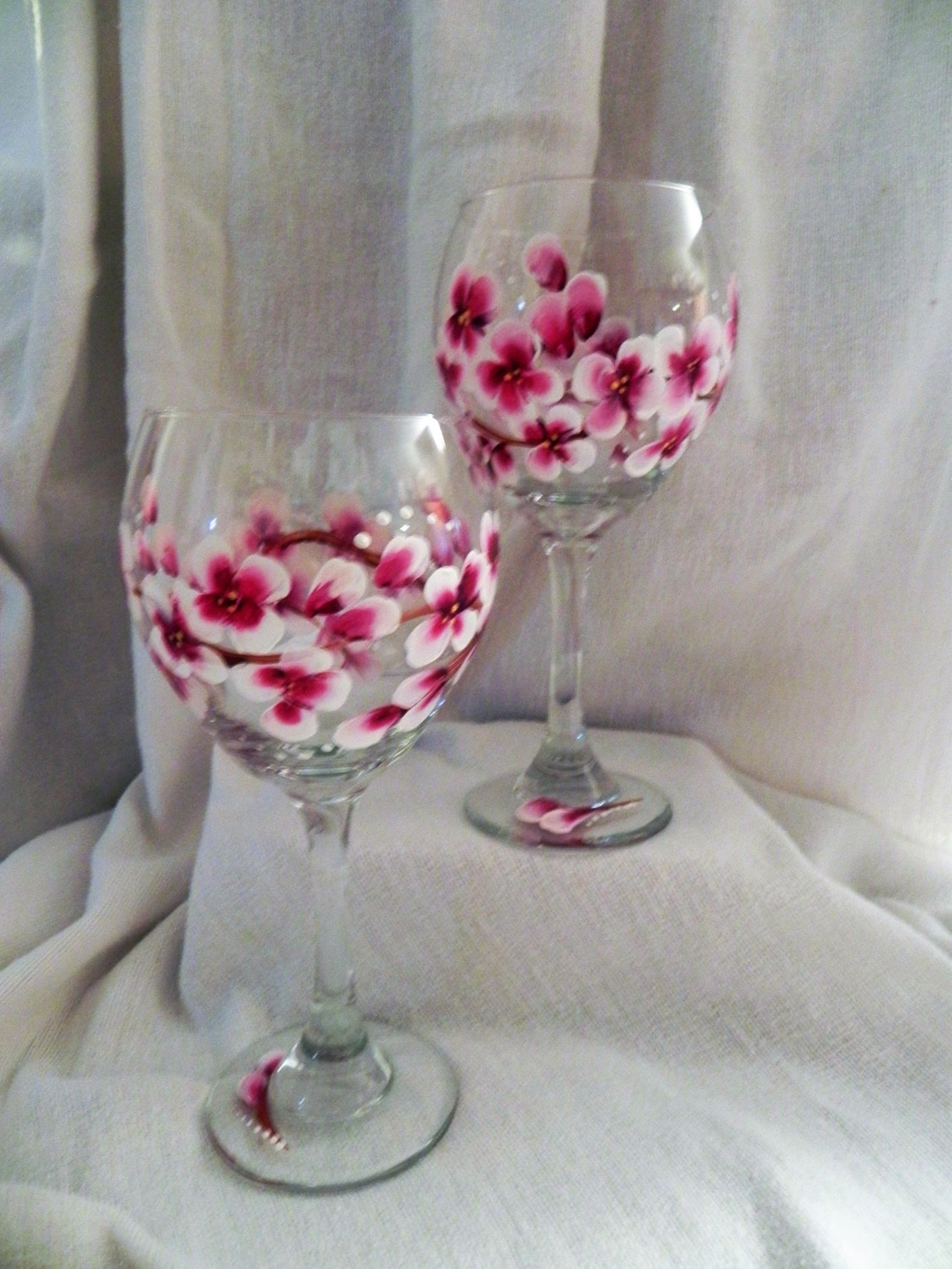 Cherry Blossom Red Wine Hand Painted Wine Glasses/ Stemware Etsy