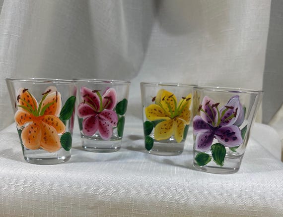 Lily Hand Painted Shot Glasses Set of 4