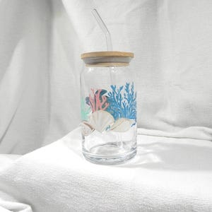 Hand Painted Sea Turtle Soda Can Glass with Bamboo Lid & Glass Straw