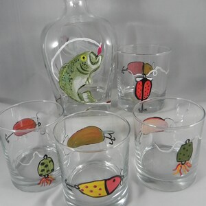 Fishing Lures and Bass Decanter 5 Piece Set