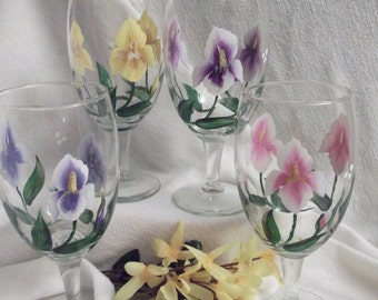 Iris Hand Painted on a Water Goblet