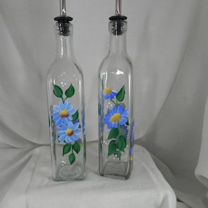 Vinegar & Oil Cruets with Blue Daisies