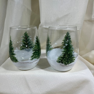 Stemless Fir Trees Covered in Snow Wine Glass