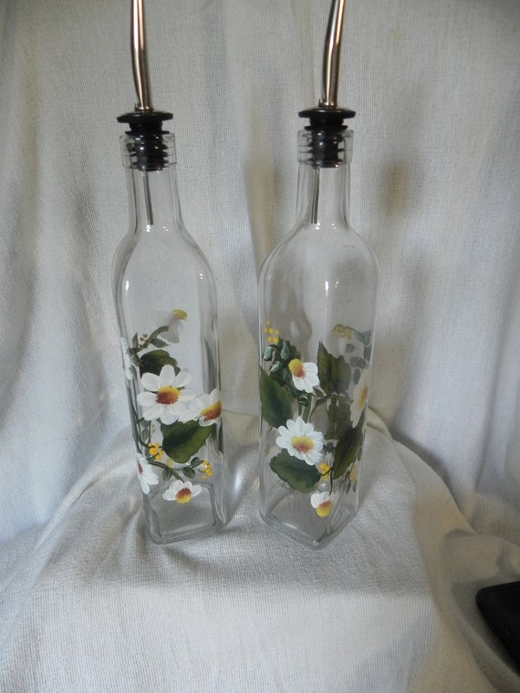 Daisy Hand Painted Oil and Vinegar Bottles/Cruets