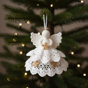 Layered Angel Crochet Ornament Pattern, Lacy Christmas Angel, Crochet Tree Decoration, Elegant Holiday Decor, Easy Crochet Pattern