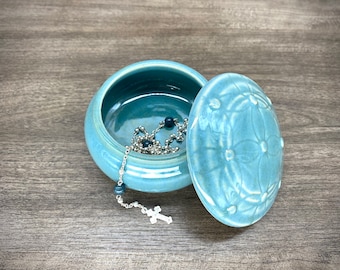 Blue Trinket Dish, Jewelry Box, Rosary Box