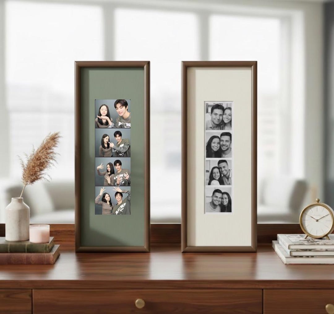 Vertical Photo Strip Frame, Custom Photobooth Picture Frame, Personalized Wall Art, Minimal Wooden Frame Gift for Couple Family