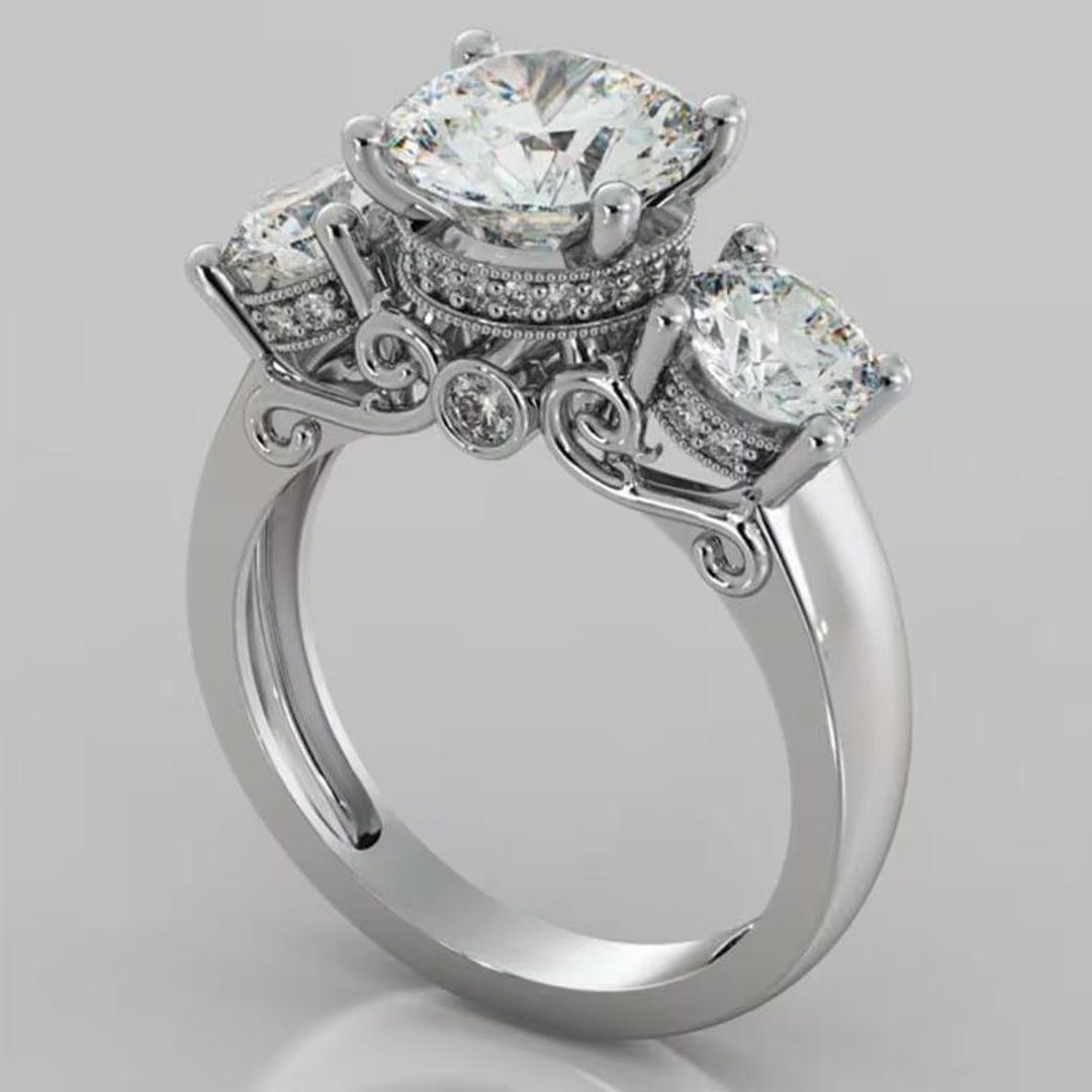 1910s Vintage Three Stone Ring 2.30ct Round Cut Diamond Engagement ...