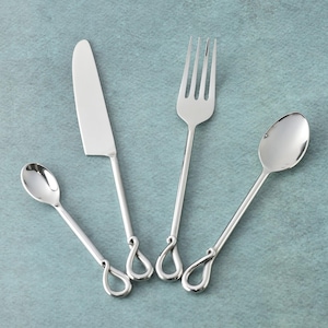 Twirl Polished Cutlery Set – 4 Piece Stainless Steel Dinner Set (Knife, Fork, Spoon, Teaspoon)