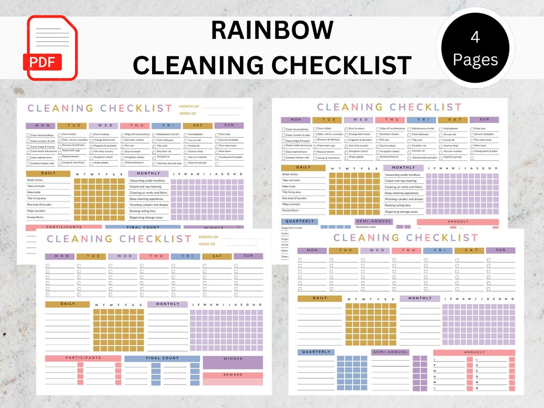 Rainbow Cleaning Checklist | Daily, Weekly & Monthly Planner (printable ...