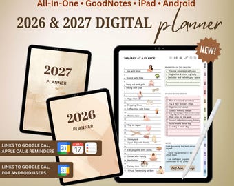 Planificador digital 2026-2027 / PDF con hipervínculos para GoodNotes y Android / Planificador de productividad sincronizado con el calendario