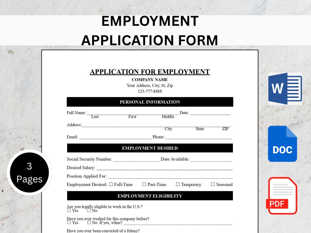 Employment Application Form Template | Job Hiring Form (editable PDF ...