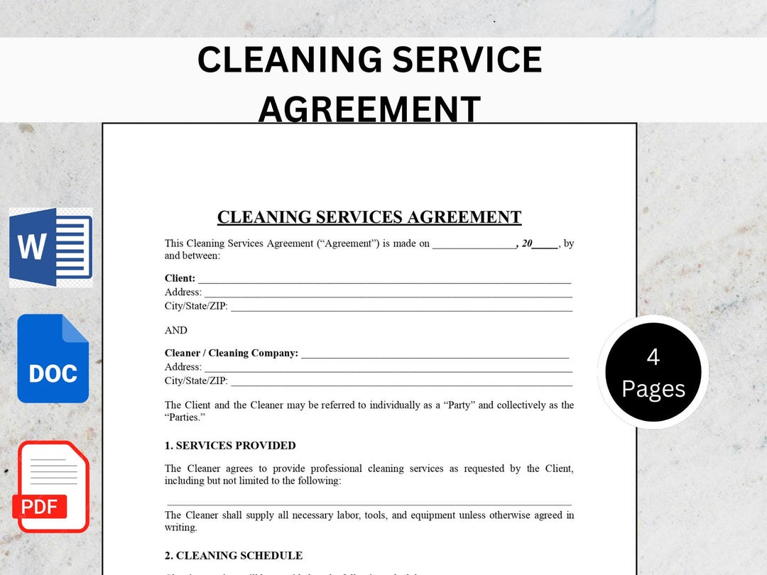 Cleaning Service Agreement Template | Editable Housekeeper Contract for ...