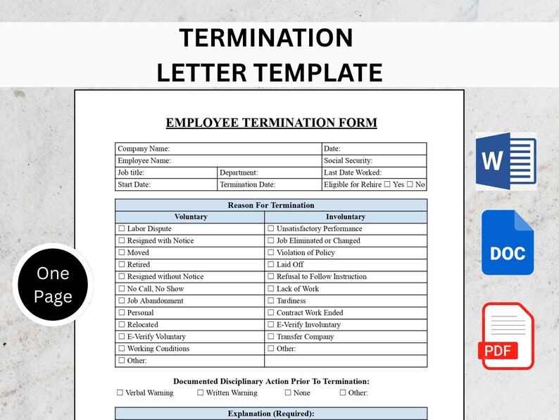 Termination Document Example Termination Letter Template | Employee Dismissal Notice (word PDF) - Etsy