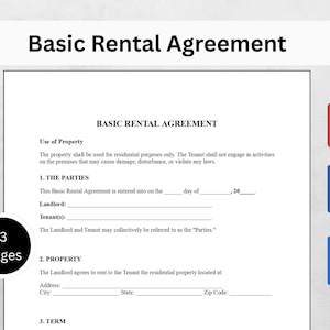 Basic Rental Agreement Template | Editable Lease Contract | Printable Landlord Form | PDF Word Google Docs