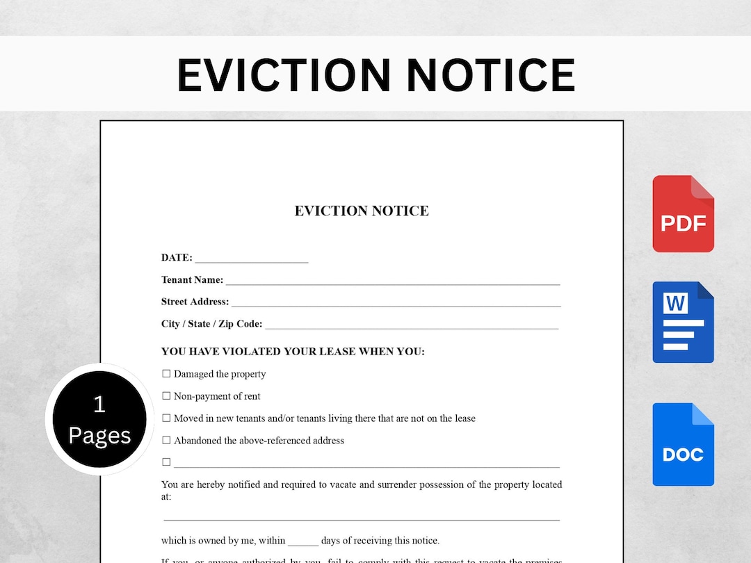Editable Eviction Notice Template | Notice to Vacate | Lease ...