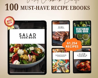 100 Cookbook eBooks Bundle with PLR & MRR | 61,000+ Recipes Digital Download for Resale