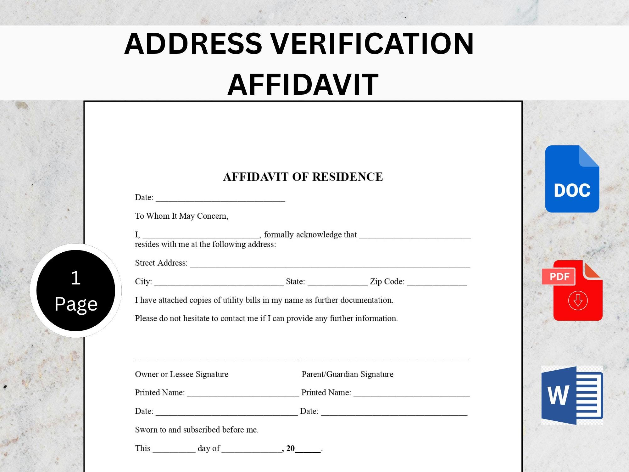 Address Verification Affidavit Template | Proof of Residency Form (word ...