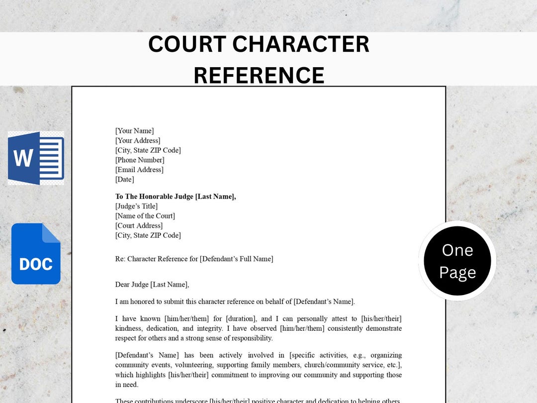 Court Character Reference Letter Template | Letter to Judge for ...