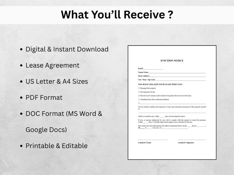 Editable Eviction Notice Template | Notice to Vacate | Lease ...