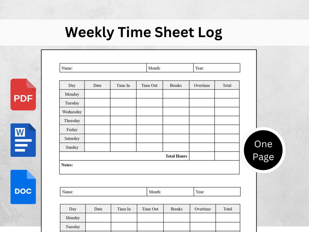 Printable Weekly Timesheet Template | Employee Time Tracker | Editable ...