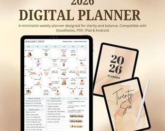 2026 iPad Digital Planner for Simple Planning | Minimalist GoodNotes Weekly & Monthly Hyperlinked PDF