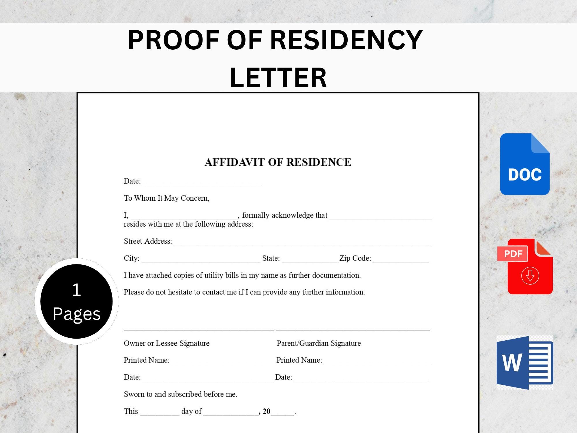 Address Declaration Letter Sample Proof of Residency Letter Template | Address Verification Form ...