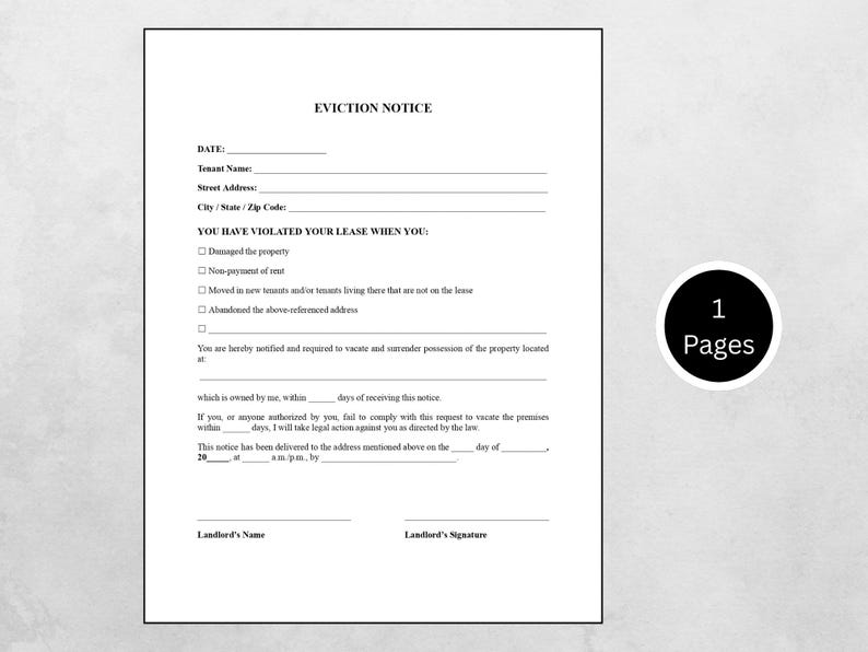 Editable Eviction Notice Template | Notice to Vacate | Lease ...