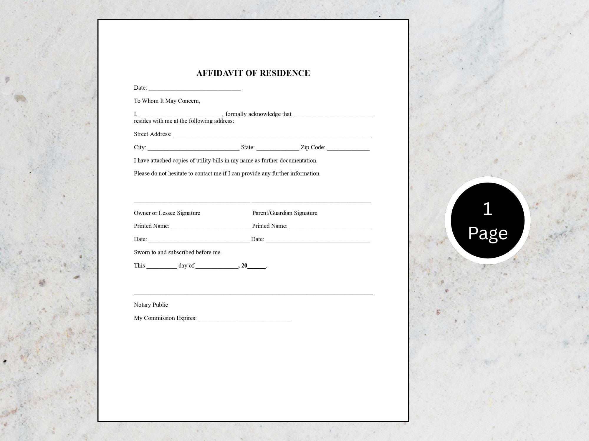 Address Declaration Letter Sample Proof of Residency Letter Template | Address Verification Form ...