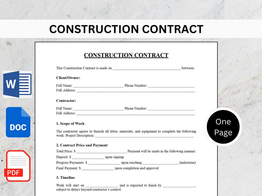 Construction Contract Template 2026 Editable | Contractor Agreement ...
