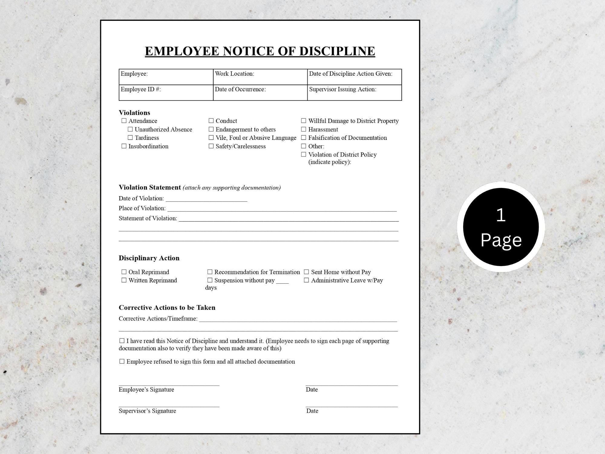 Disciplinary Warning Script Employee Disciplinary Notice: Printable Warning Form (PDF, Word) - Etsy