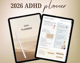 ADHD Digital Planner 2026 | Hyperlinked Planner for Focus & Executive Function | iPad Android Neurodivergent PDF