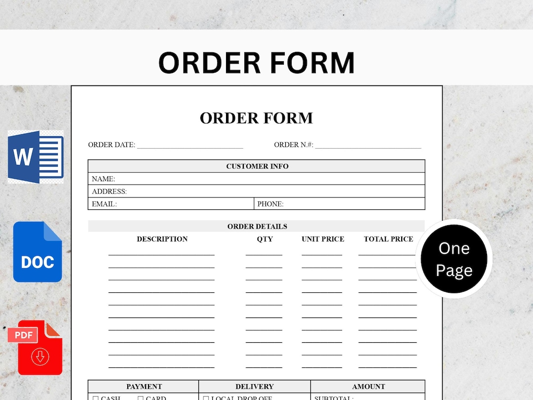 Customer Order Form Template | Small Shop & Craft Business | Editable ...