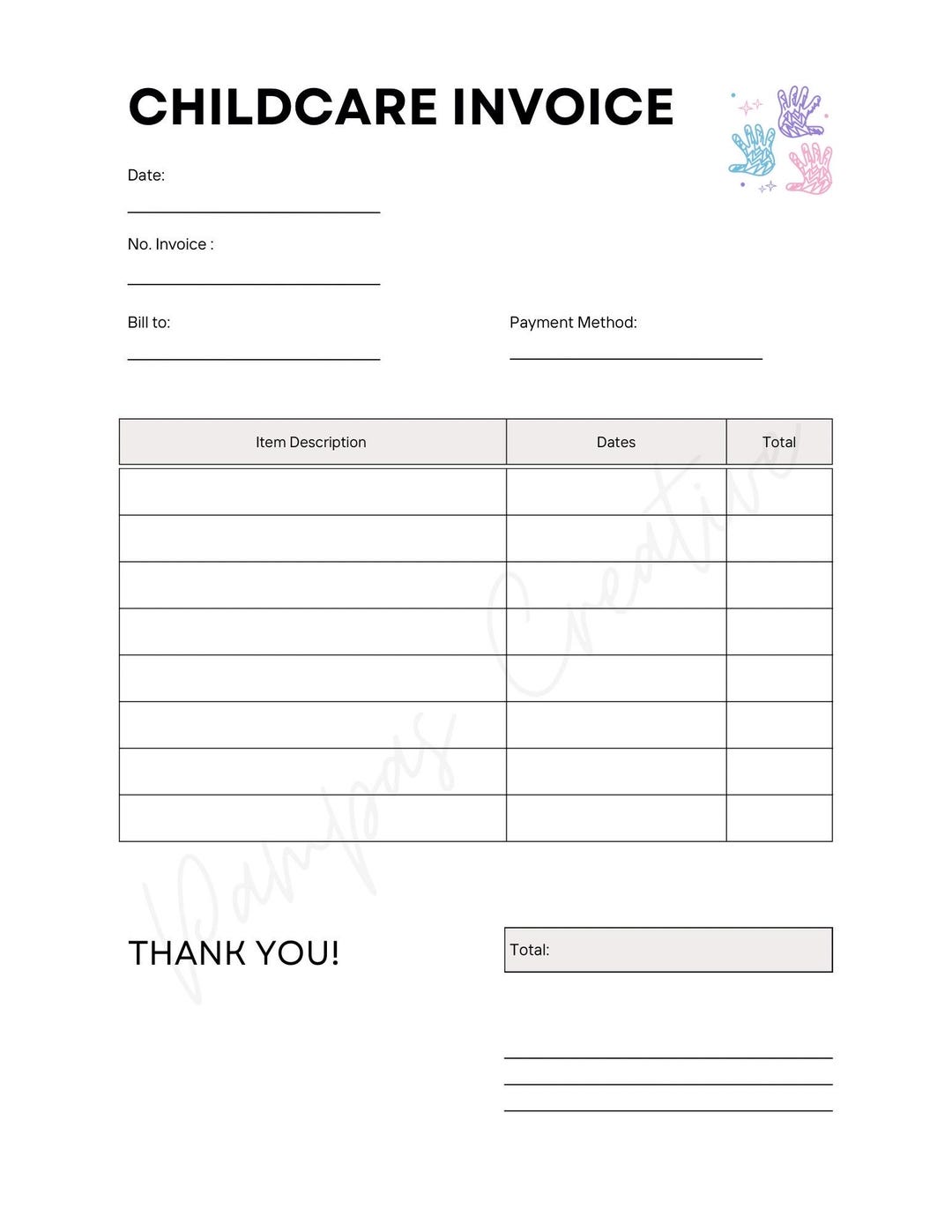 Childcare Invoice Template Printable | Daycare Invoice PDF ...