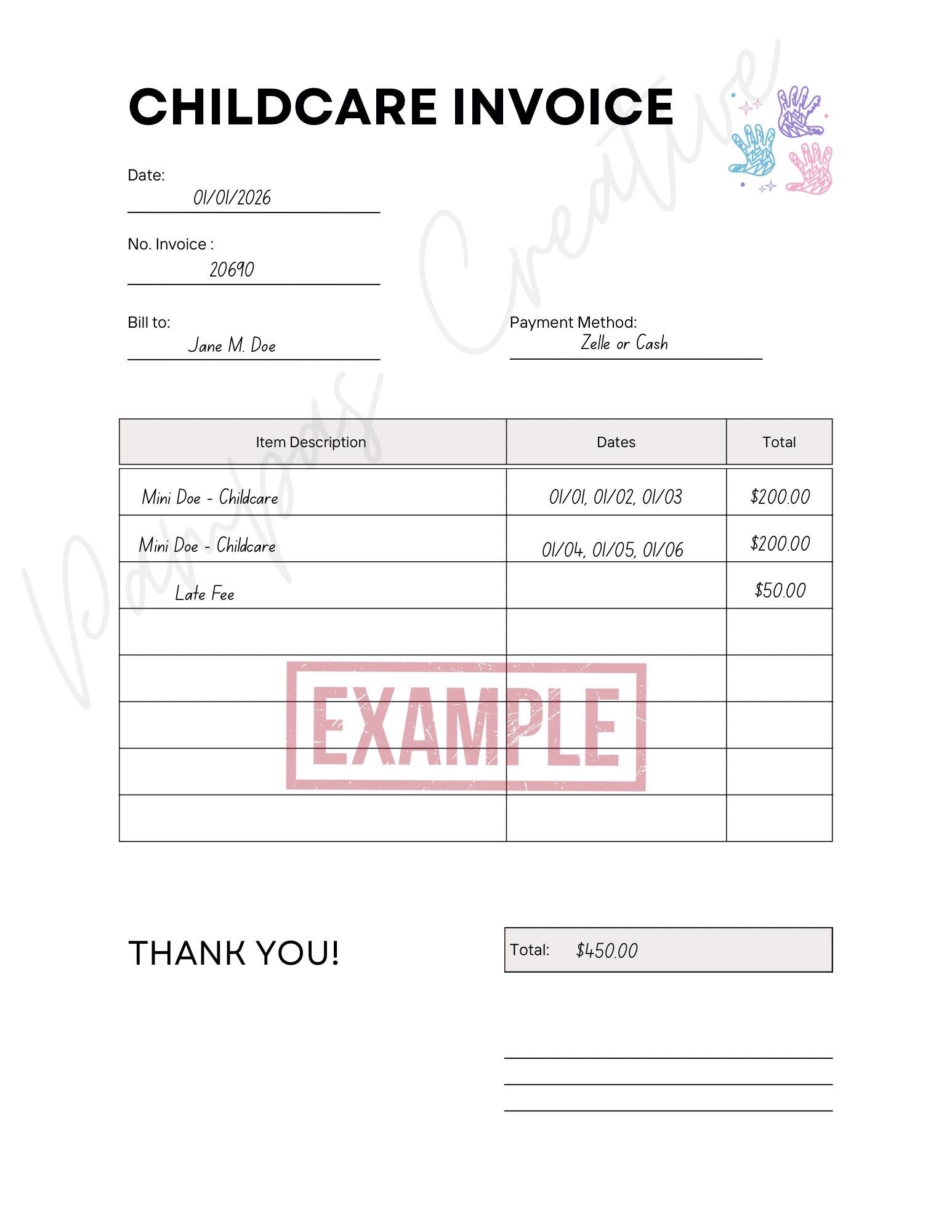 Childcare Invoice Template Printable | Daycare Invoice PDF ...