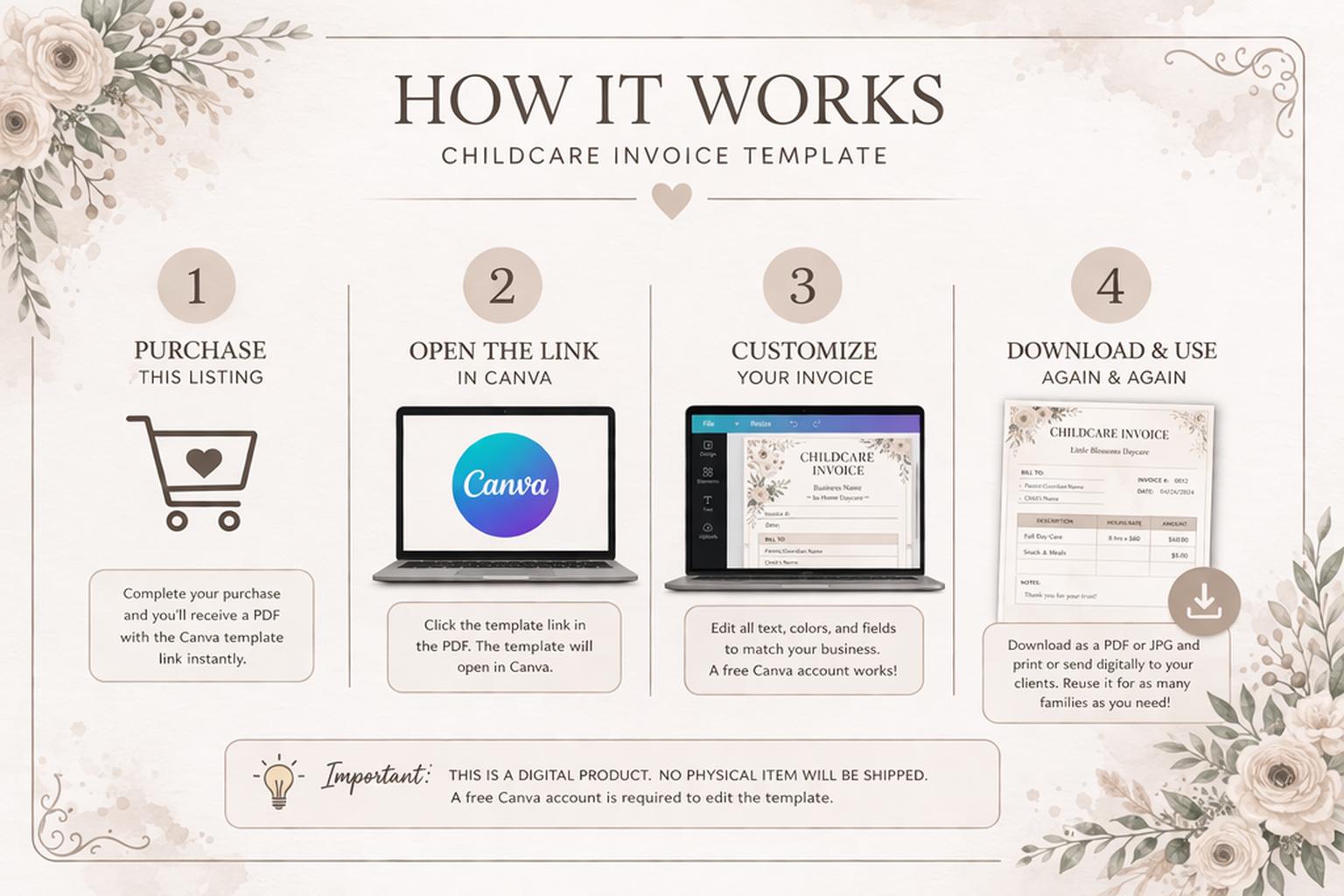 Editable Childcare Invoice Template | Daycare Receipt | Babysitting ...