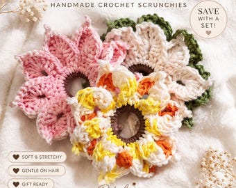 ¡15% de descuento en abril! Set de coleteros de ganchillo / Elige 2 o 3 coleteros florales hechos a mano / Gomas suaves que no tiran del pelo / Accesorios para el cabello estilo boho, Recuerda a mamá