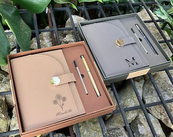 Personalized Leather Notebook Gift Set, Custom A5 Journal with Pen, Prayer Journal for Women, Travel Journal, Corporate Gift, Office Gift