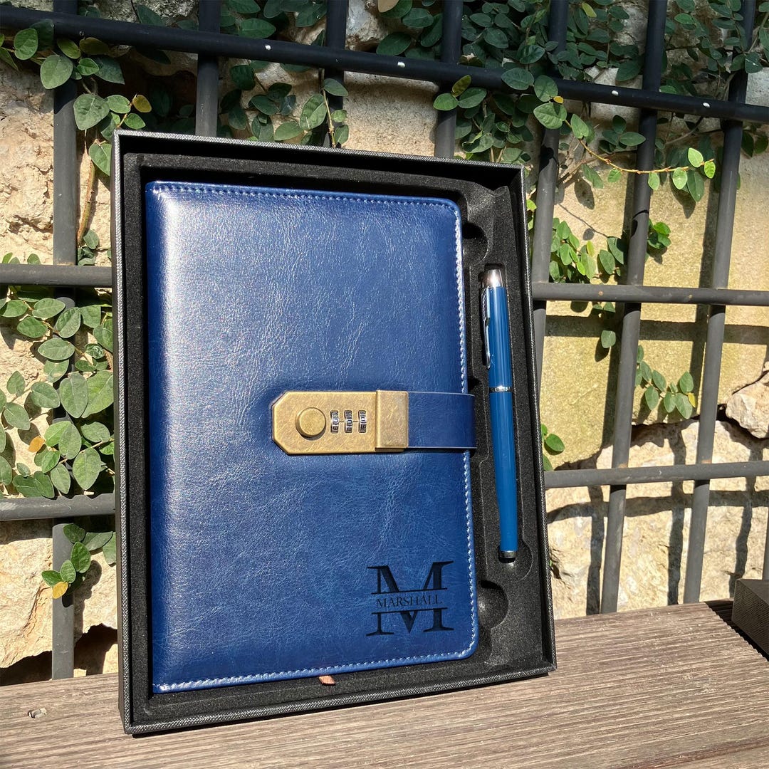 Personalized A5 Leather Journal With Lock, Custom Journal Set With Pen ...