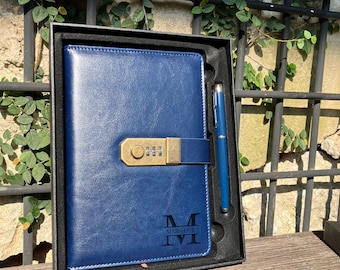 Personalized A5 Leather Journal with Lock, Custom Journal Set with Pen, Personalized Notebook, Journal with Name, Graduation Christmas Gift