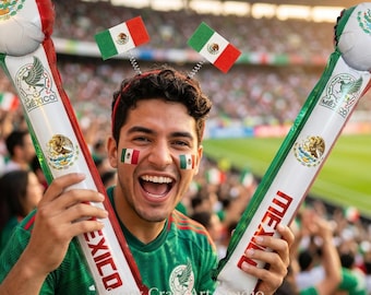 World Cup 2026 Mexico Fan Kit 5pc | El Tri Soccer Cheering Set Headband Sticks Tattoos | Mexico Match Day Gift Set