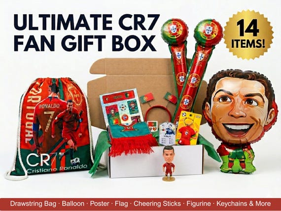 CR7 Cristiano Ronaldo Portugal Fan Gift Box, Soccer World Cup Party Kit