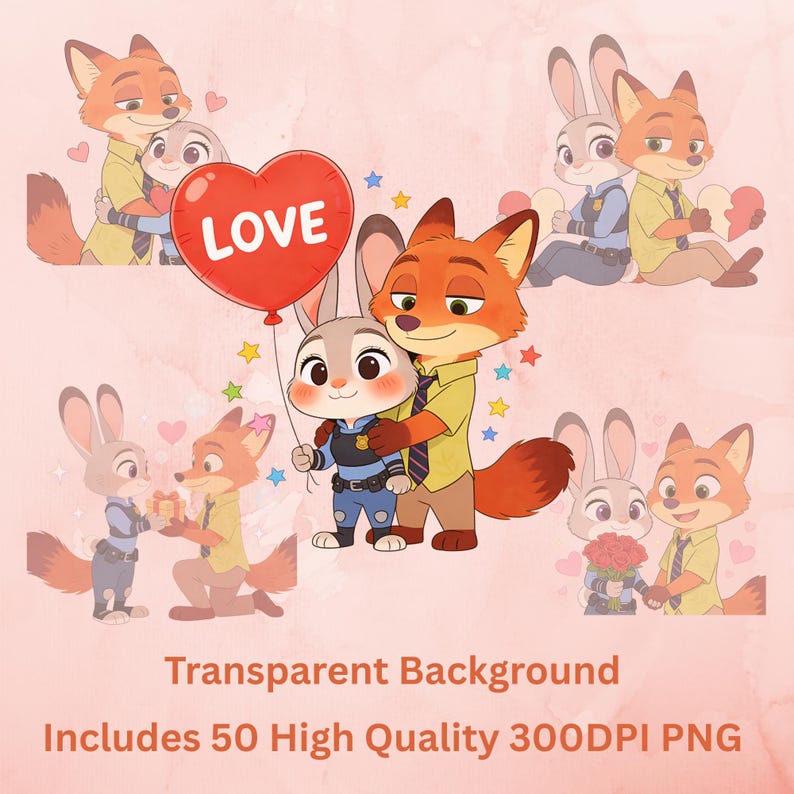 Zootopia Digital Design PNG Bundle, Valentines Day Theme, Nick and Judy ...