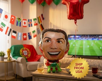 Globo de fútbol CR7, decoración para fiestas de Ronaldo, globo de Mylar de estrella de fútbol, artículos para aficionados de Portugal, decoración de cumpleaños de fútbol, accesorio para fiestas de estadio