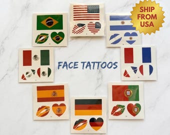 Tatuajes faciales, decoración para fiestas del Mundial, regalos de cumpleaños de fútbol, EE. UU./México/Argentina/Brasil/Portugal/Inglaterra