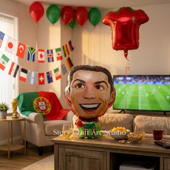CR7 Soccer Balloon, Portugal Fan Mylar Decoration, Football Birthday Prop