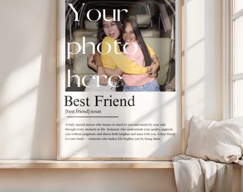 Regalo de cumpleaños para tu mejor amiga, póster personalizado con foto de tu mejor amiga, decoración de pared personalizada para la amistad, plantilla editable de Canva.